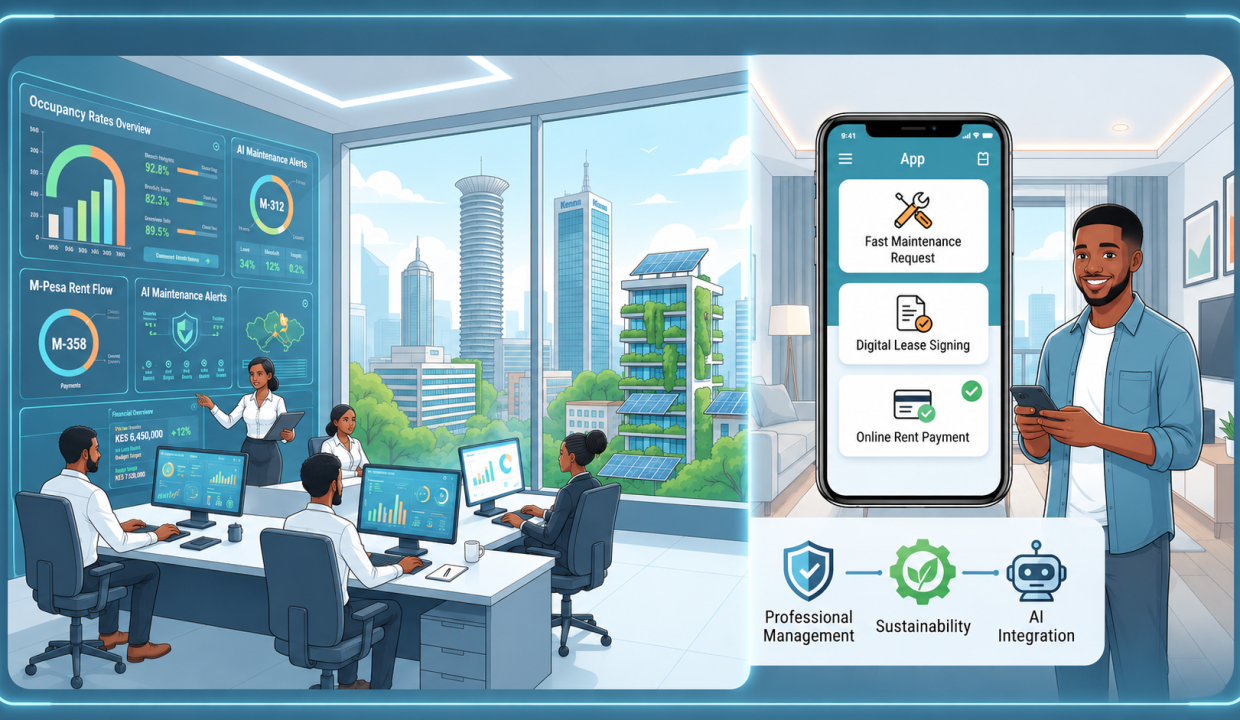Property management in Kenya with modern buildings, digital technology, and sustainable real estate solutions