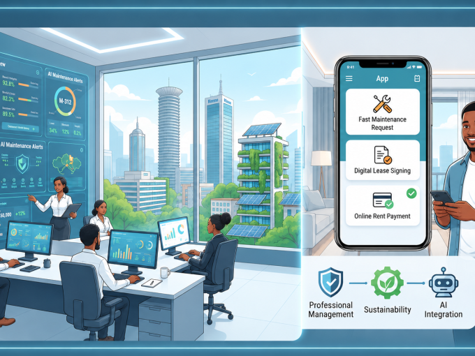 Property management in Kenya with modern buildings, digital technology, and sustainable real estate solutions